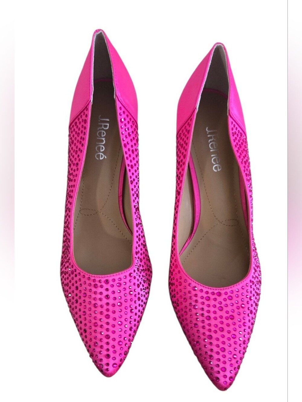 J. Renée Hot Pink Rhinestone Pointed Toe Kitten Heels 10M